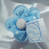 Dalmazio Design CRF Margherita Gingham Pom Pom with Polka Dot Grosgrain Ribbon Bow + Personalized Card